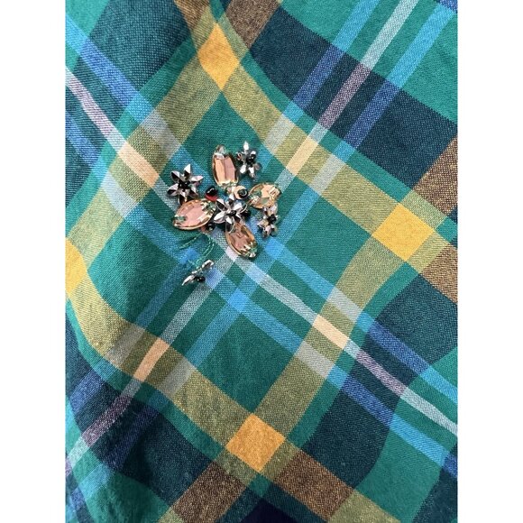 Women Western Plaid Rhinestone Top Bejeweled Button Front Sz S‎ Green Preppy - Picture 8 of 8